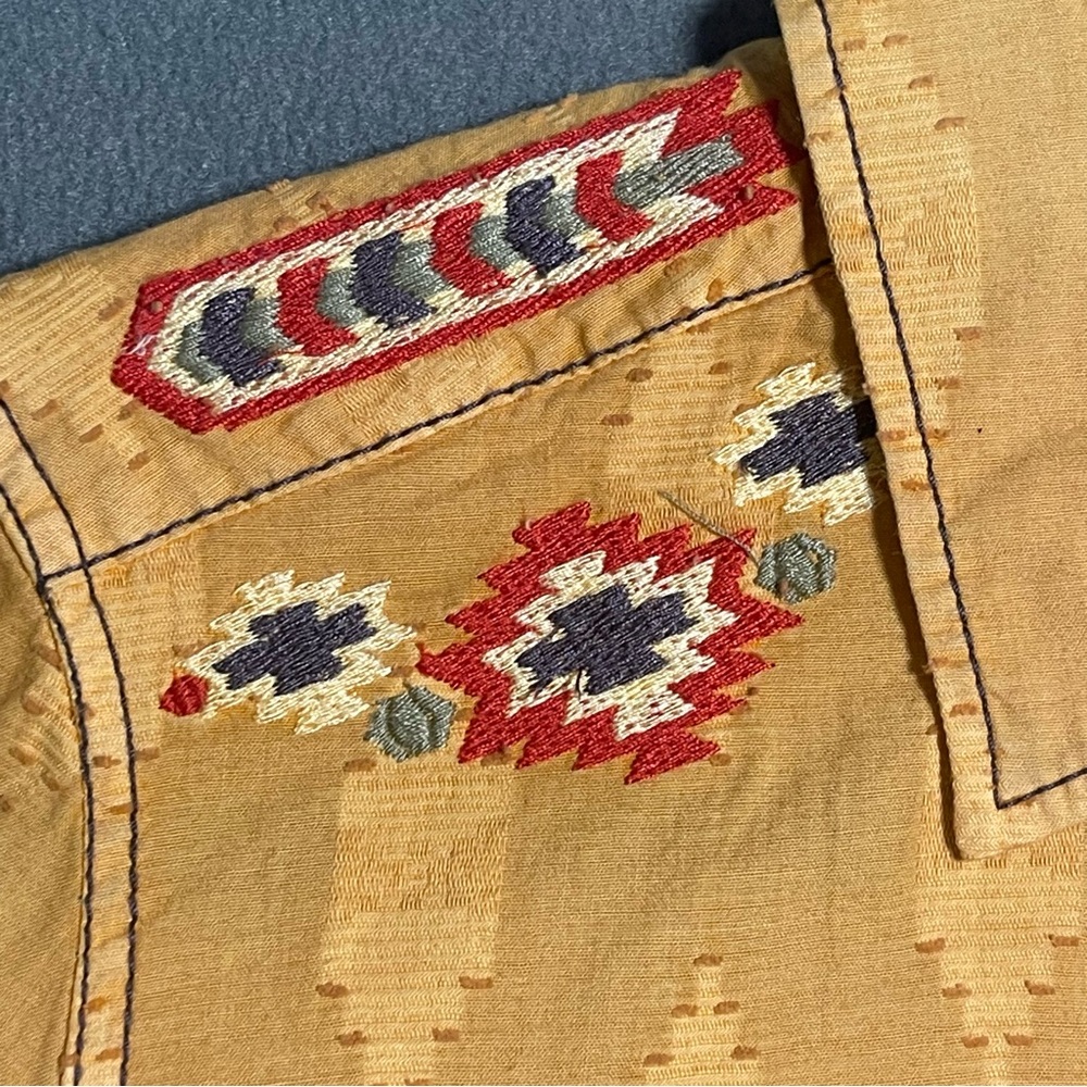 Ryan Michael Western Snap Shirt Mustard Aztec Embroidered Women S - Picture 3 of 11